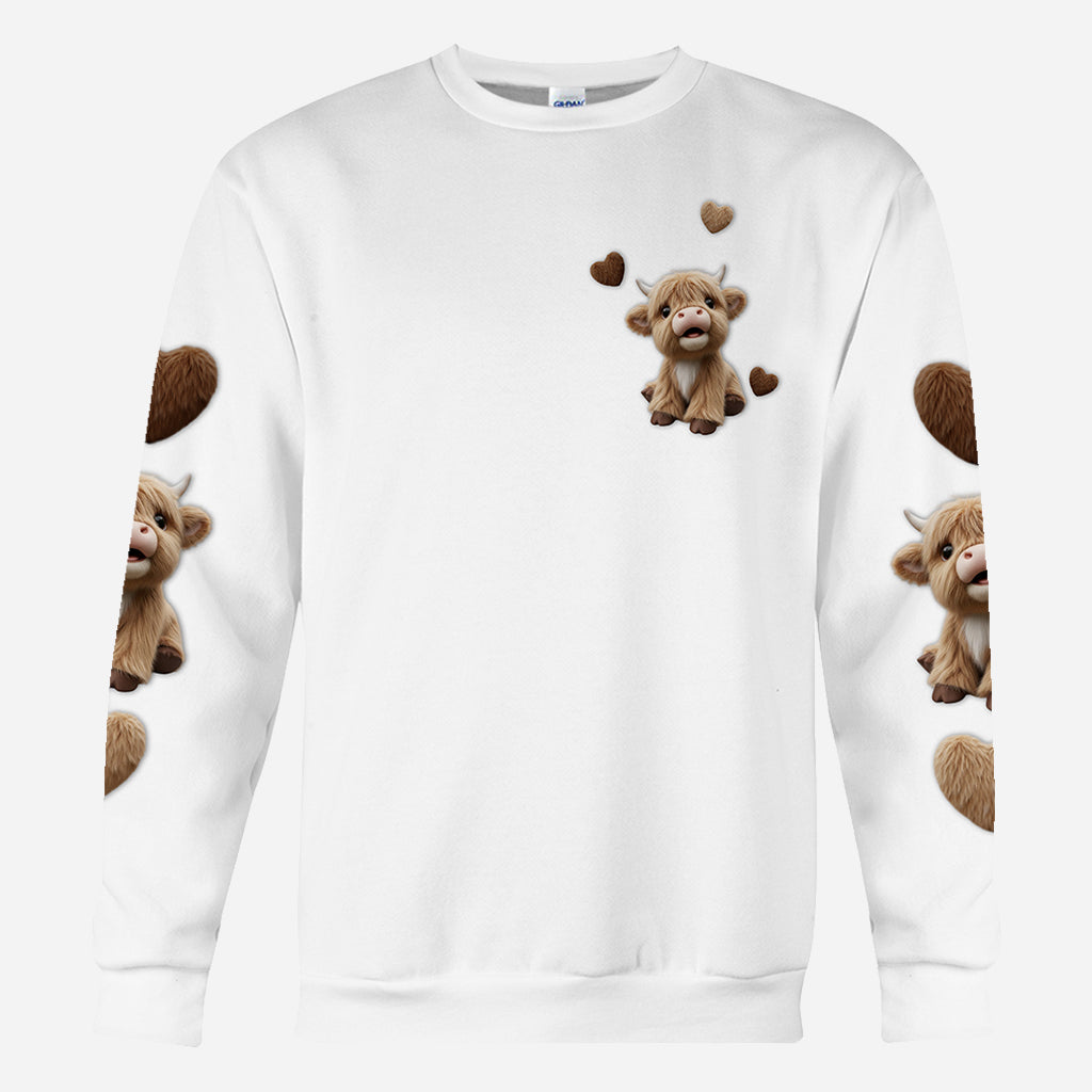 Niedliches Hochlandrind - Personalisiertes T-Shirt mit Hochlandrind-Allover-Print