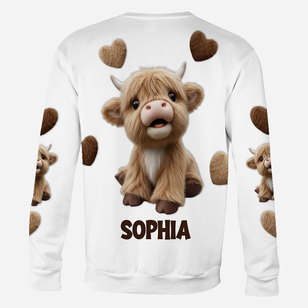Niedliches Hochlandrind - Personalisiertes T-Shirt mit Hochlandrind-Allover-Print