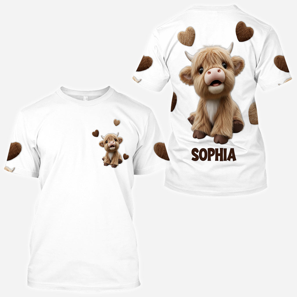 Niedliches Hochlandrind - Personalisiertes T-Shirt mit Hochlandrind-Allover-Print