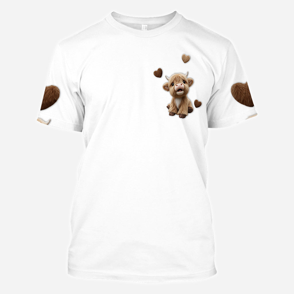 Niedliches Hochlandrind - Personalisiertes T-Shirt mit Hochlandrind-Allover-Print