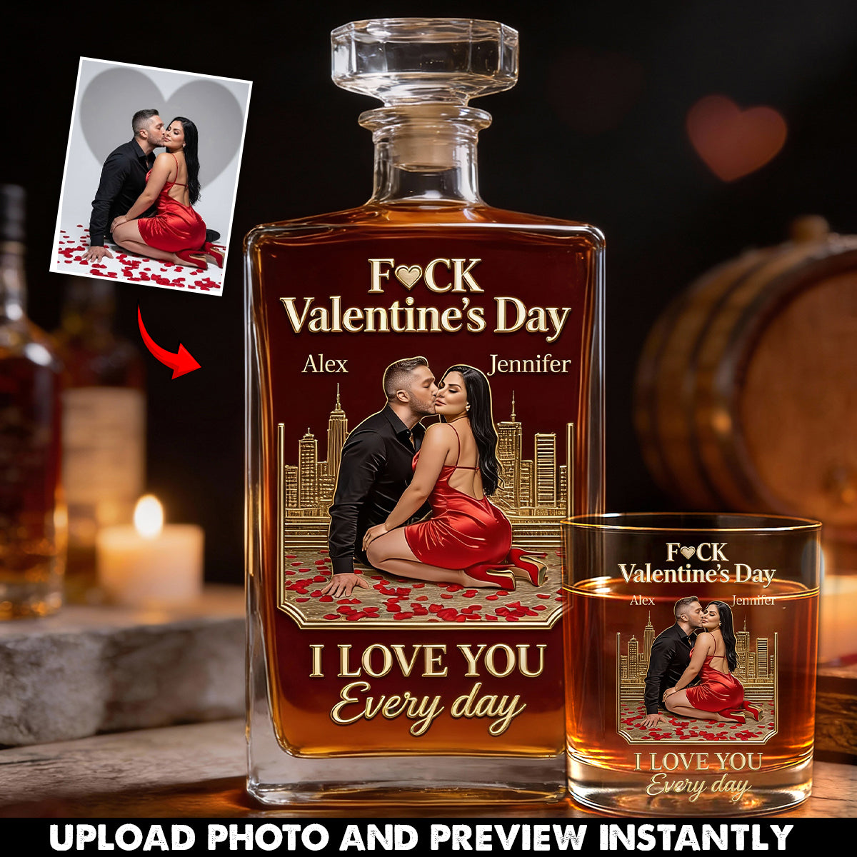 Je t'aime chaque jour - Coffret de carafes à whisky personnalisées pour couples