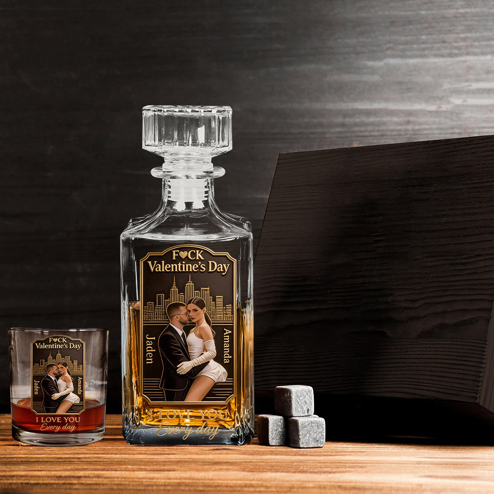 Je t'aime chaque jour - Coffret de carafes à whisky personnalisées pour couples