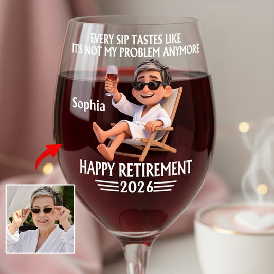 Cadeau de retraite - Verre à vin personnalisé pour retraité avec longue tige