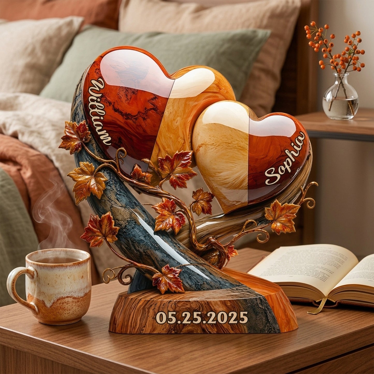 Love Hearts Autumn Fall Vibes - Personalized Couple 2-Side Printed Acrylic Plaque