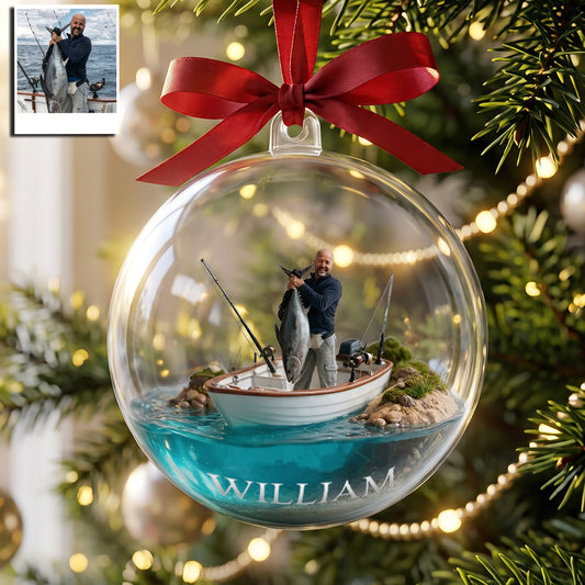 Noël du Pêcheur - Boule en Acrylique Personnalisée pour Pêche