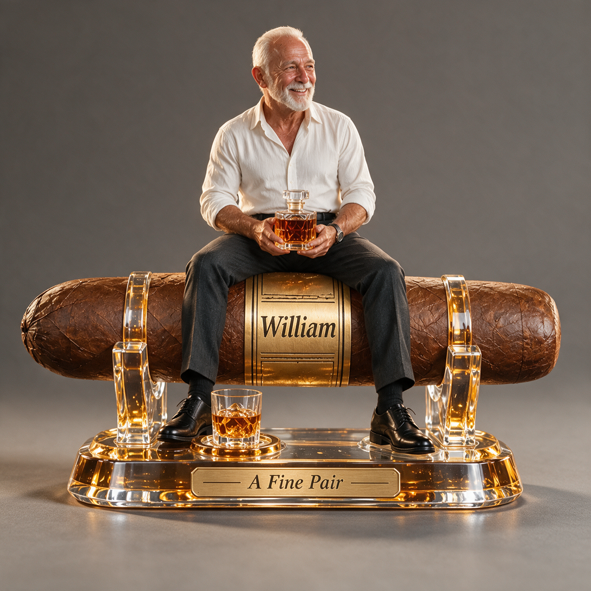 Personalized Whiskey Acrylic Plaque - Custom Photo Cigar Sculpture