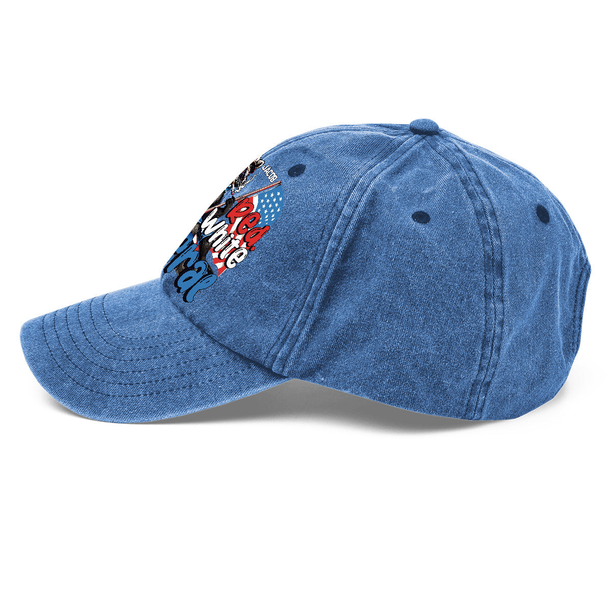 Casquette en denim délavé rouge, blanc et raton laveur sauvage personnalisée pour la fête nationale américaine/le 4 juillet