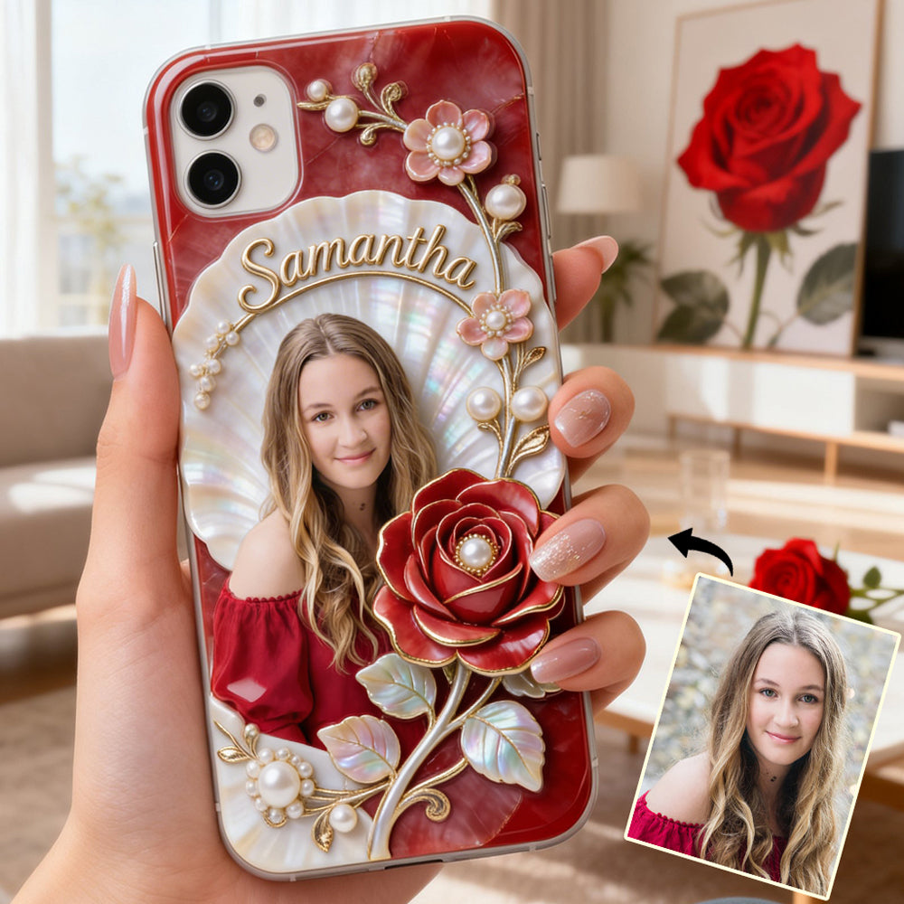 Personalisierte Handyhülle mit Geburtsmonatsblume und Foto – Selbstliebe-Motiv
