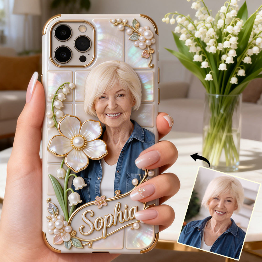 Personalisierte Handyhülle mit Geburtsmonatsblume und Foto – Selbstliebe-Motiv