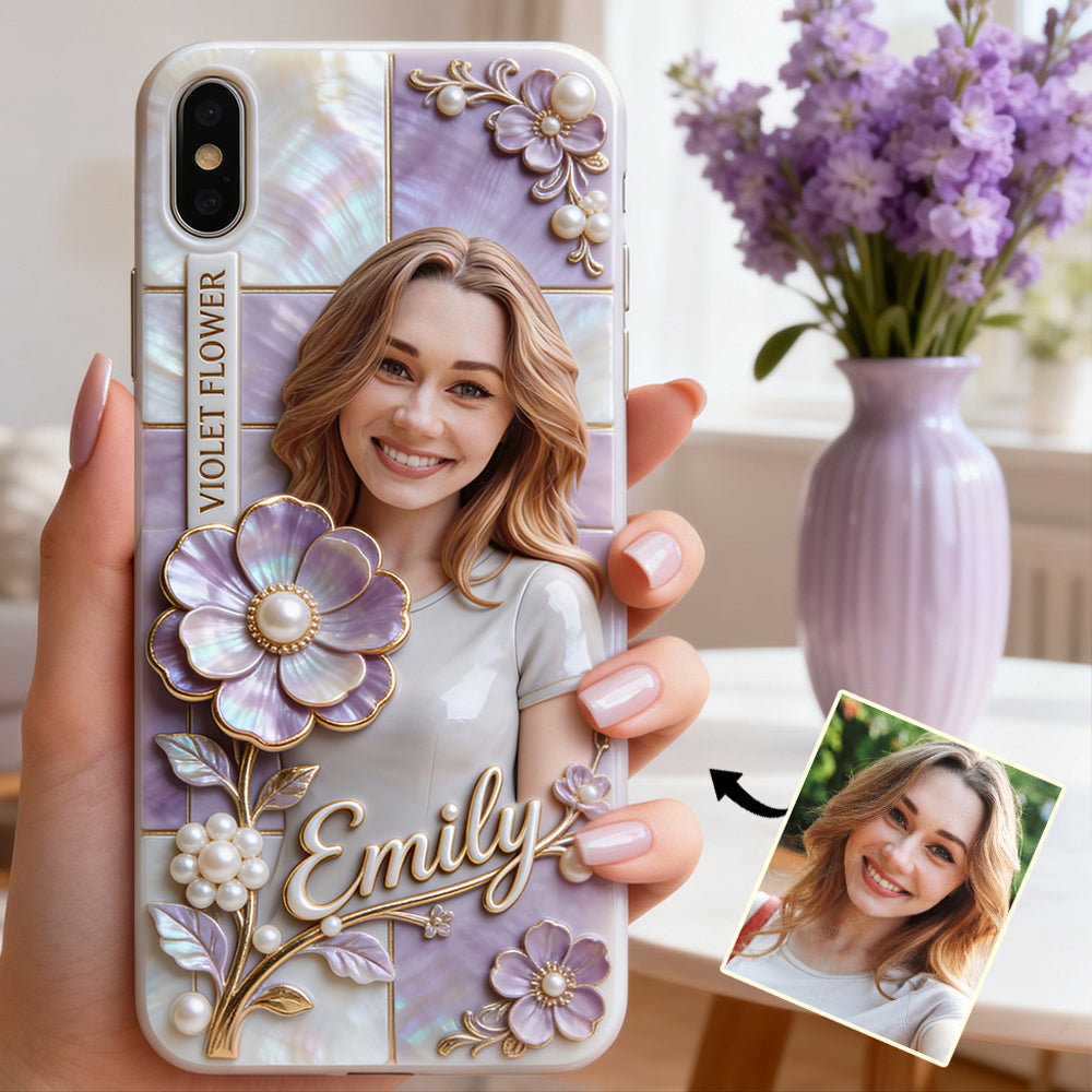 Personalisierte Handyhülle mit Geburtsmonatsblume und Foto – Selbstliebe-Motiv