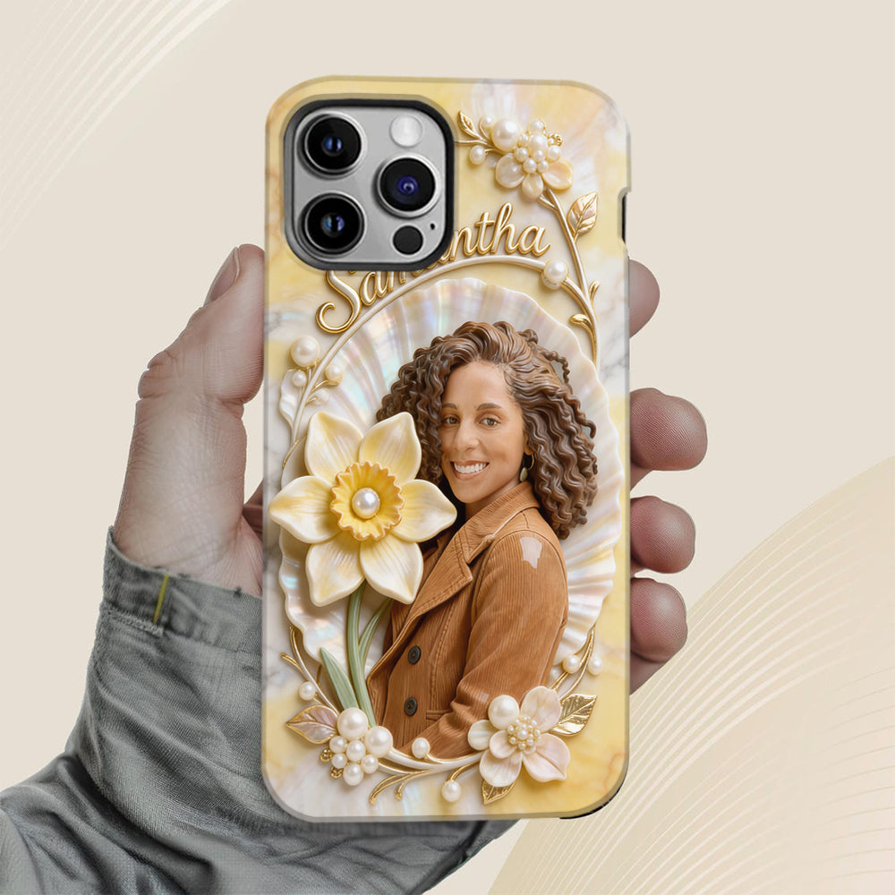 Personalisierte Handyhülle mit Geburtsmonatsblume und Foto – Selbstliebe-Motiv