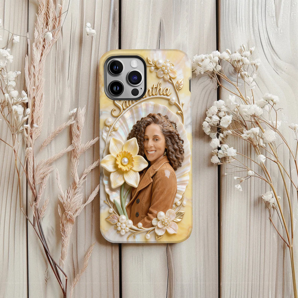Personalisierte Handyhülle mit Geburtsmonatsblume und Foto – Selbstliebe-Motiv
