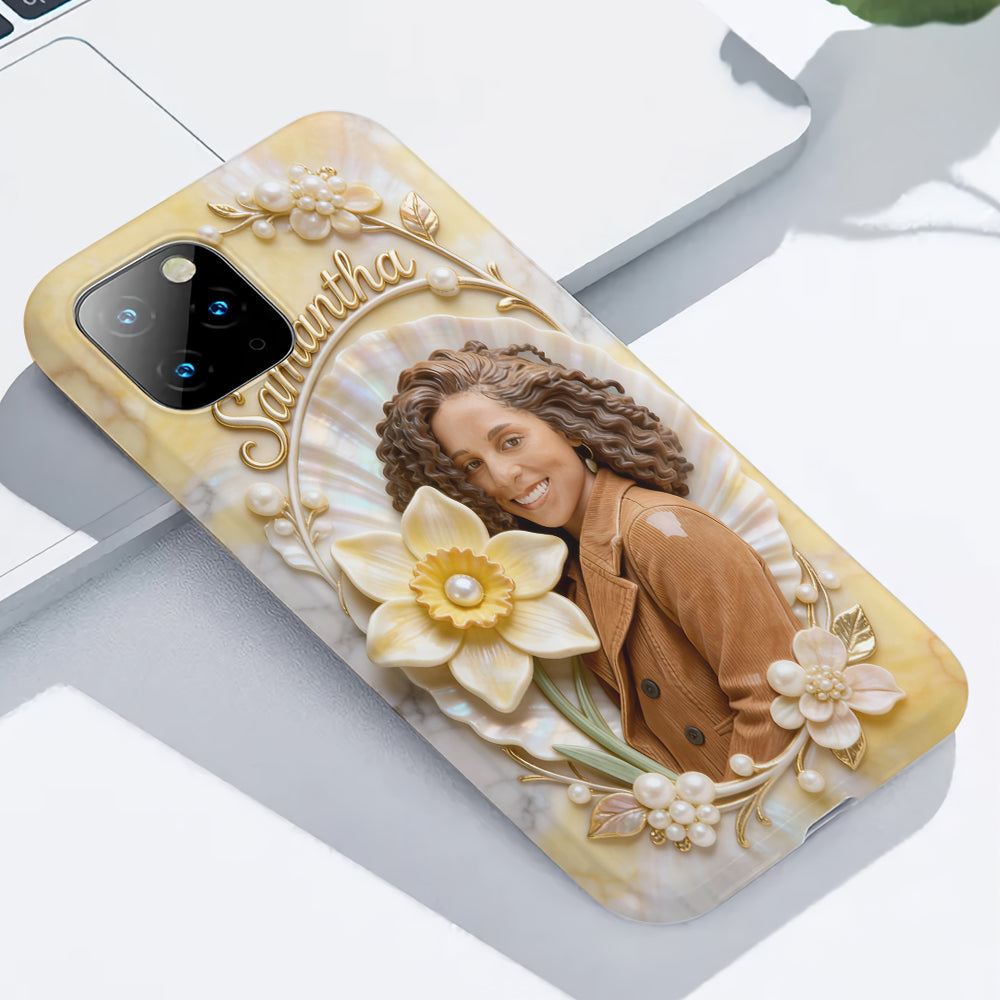 Personalisierte Handyhülle mit Geburtsmonatsblume und Foto – Selbstliebe-Motiv