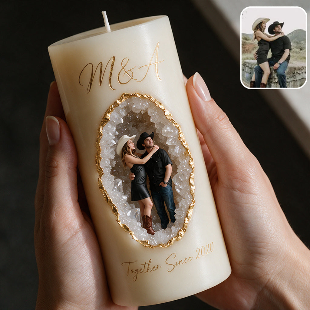 Personalisierte Flammenlose Kerze - Foto von einem Paar