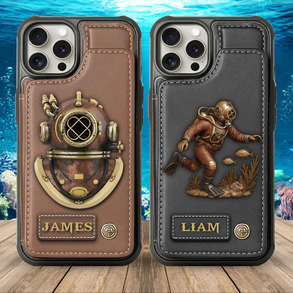Geschenk für Tauchbegeisterte – Personalisierte Taucher-Handyhülle mit Brieftaschenmotiv