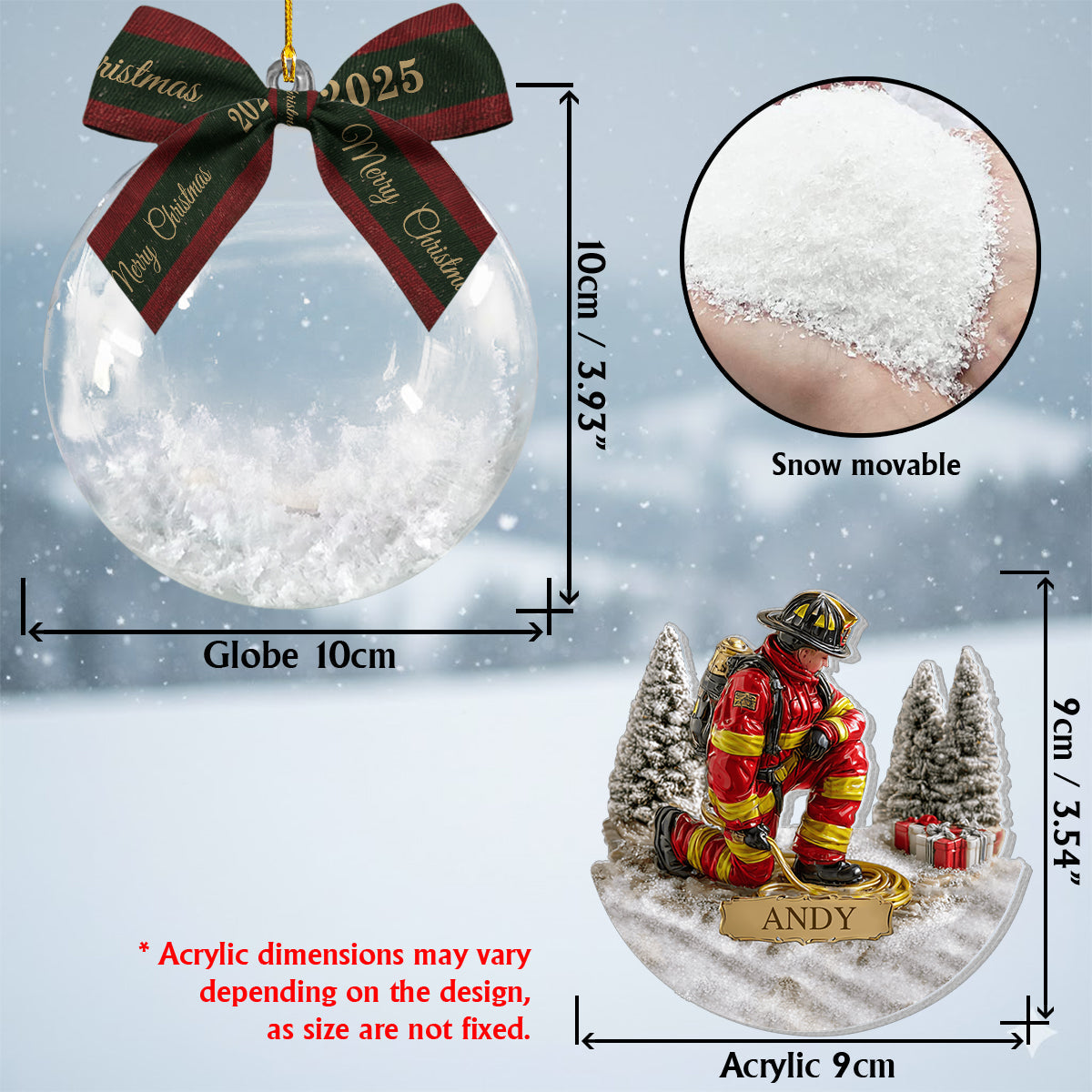 Proud Firefighter - Personalized Firefighter Snow Globe Ornament With Bow