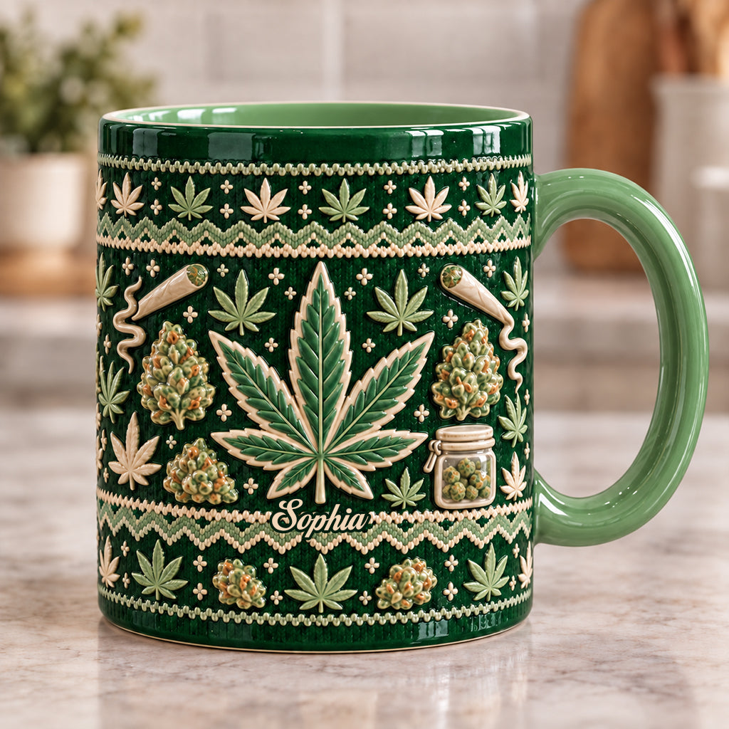 Ugly Pattern Magic Green Pink Leaf - Personalized Weed Accent Mug & Coaster