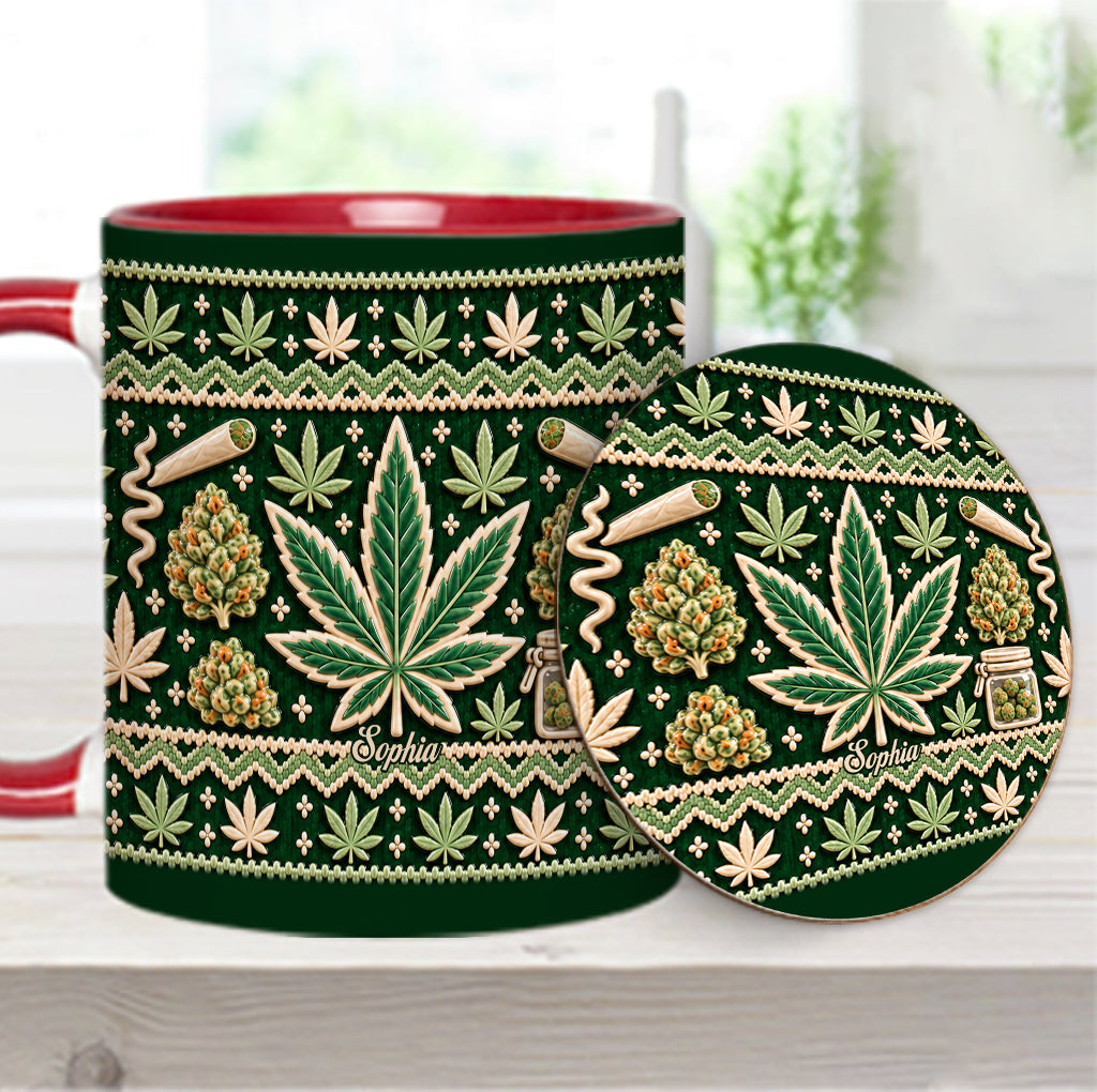 Ugly Pattern Magic Green Pink Leaf - Personalized Weed Accent Mug & Coaster