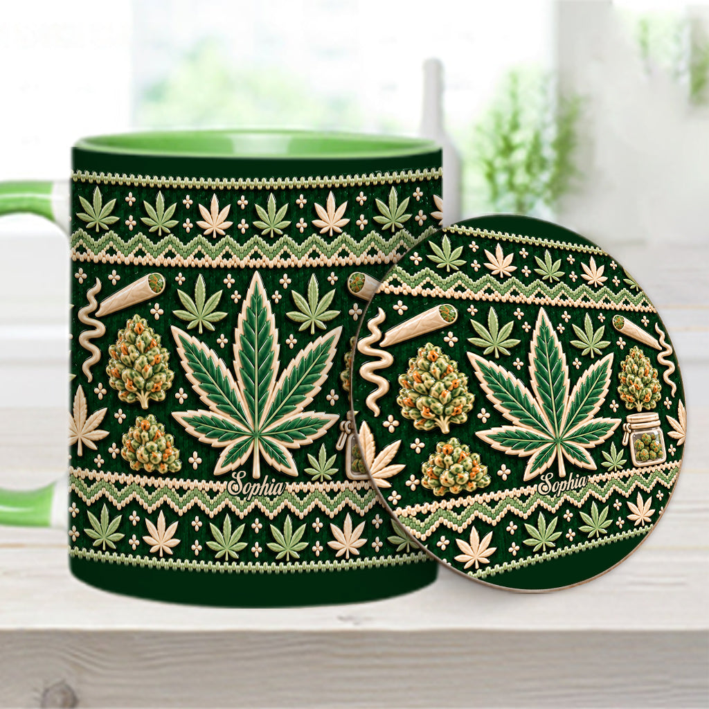 Ugly Pattern Magic Green Pink Leaf - Personalized Weed Accent Mug & Coaster
