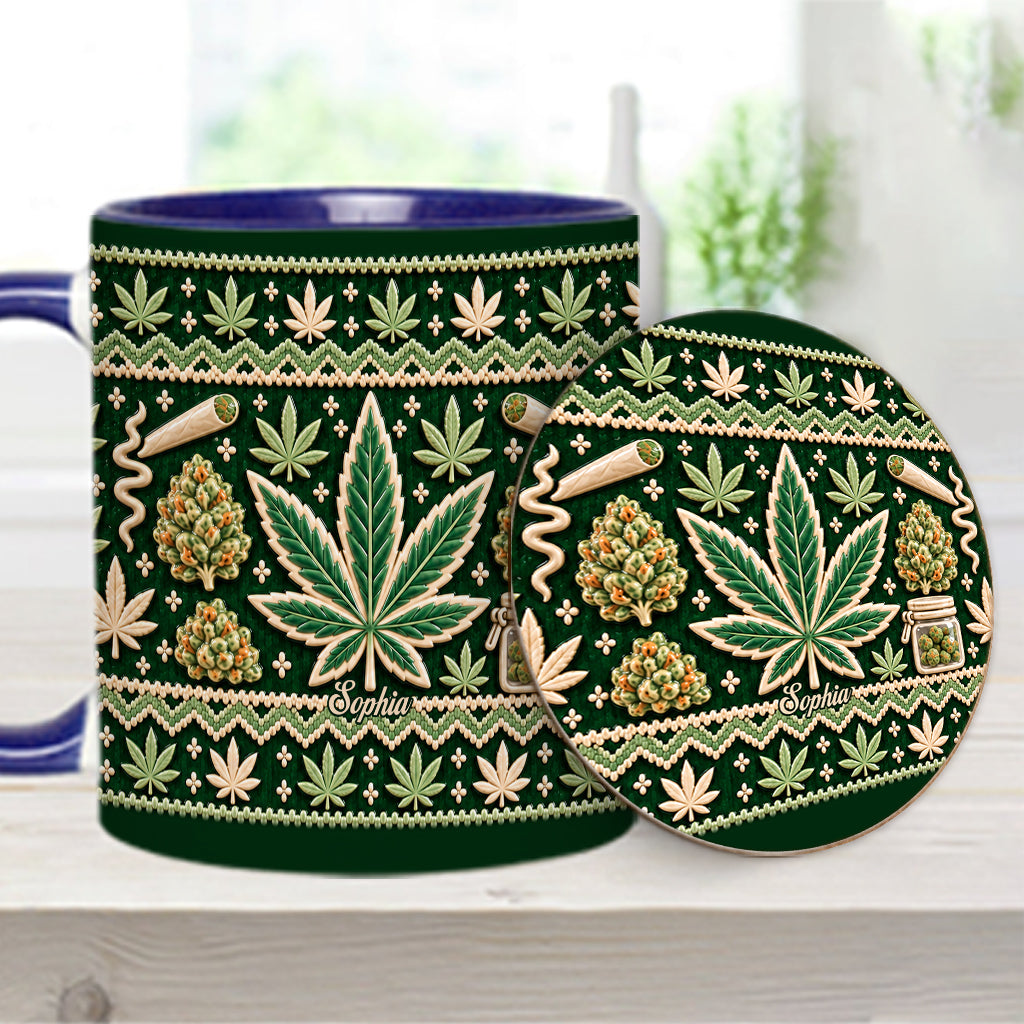 Ugly Pattern Magic Green Pink Leaf - Personalized Weed Accent Mug & Coaster
