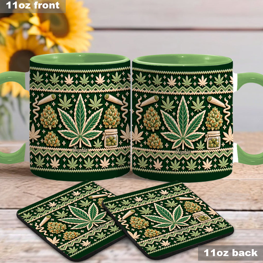 Ugly Pattern Magic Green Pink Leaf - Personalized Weed Accent Mug & Coaster