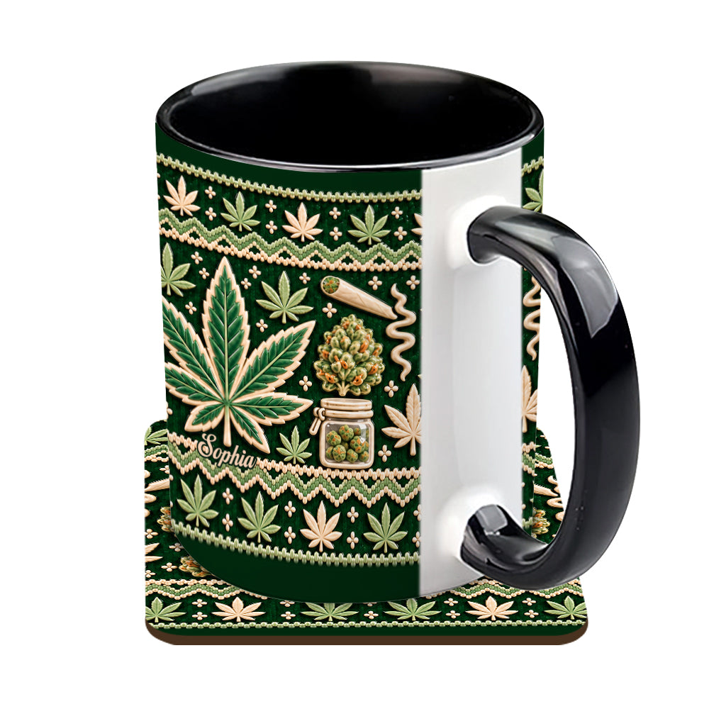 Ugly Pattern Magic Green Pink Leaf - Personalized Weed Accent Mug & Coaster