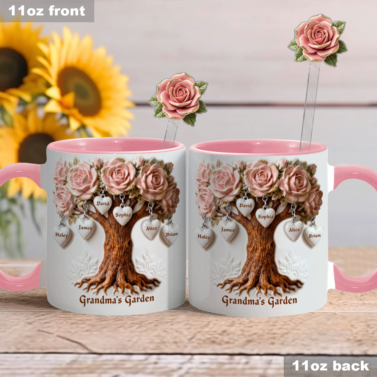 Cadeau idéal pour maman et grand-mère : ensemble personnalisé « Grand-mère » comprenant une tasse et des agitateurs en acrylique.