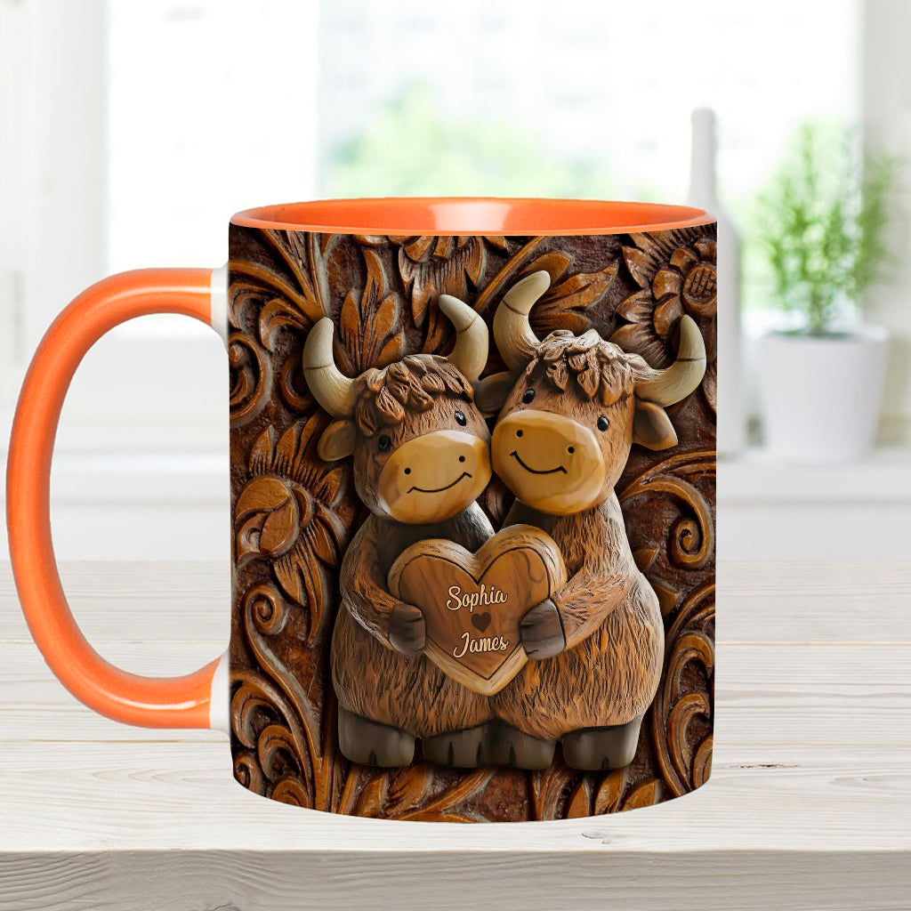 Cute Highland Cow Couple - Personalized Highland Cow Accent Mug