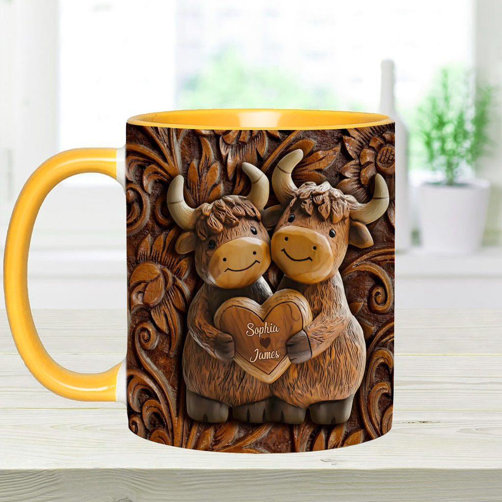Cute Highland Cow Couple - Personalized Highland Cow Accent Mug