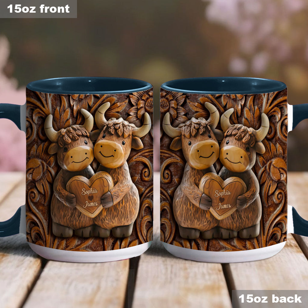 Cute Highland Cow Couple - Personalized Highland Cow Accent Mug
