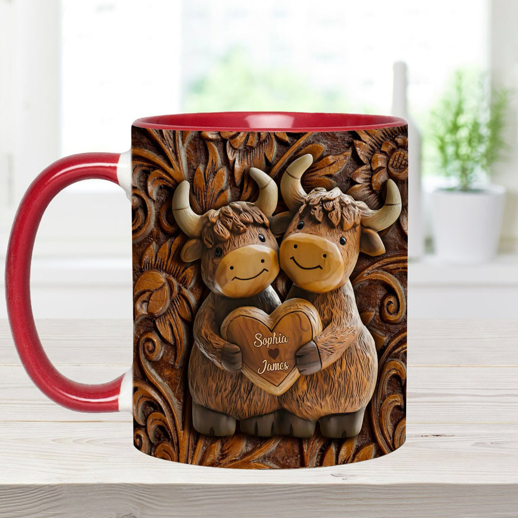 Cute Highland Cow Couple - Personalized Highland Cow Accent Mug