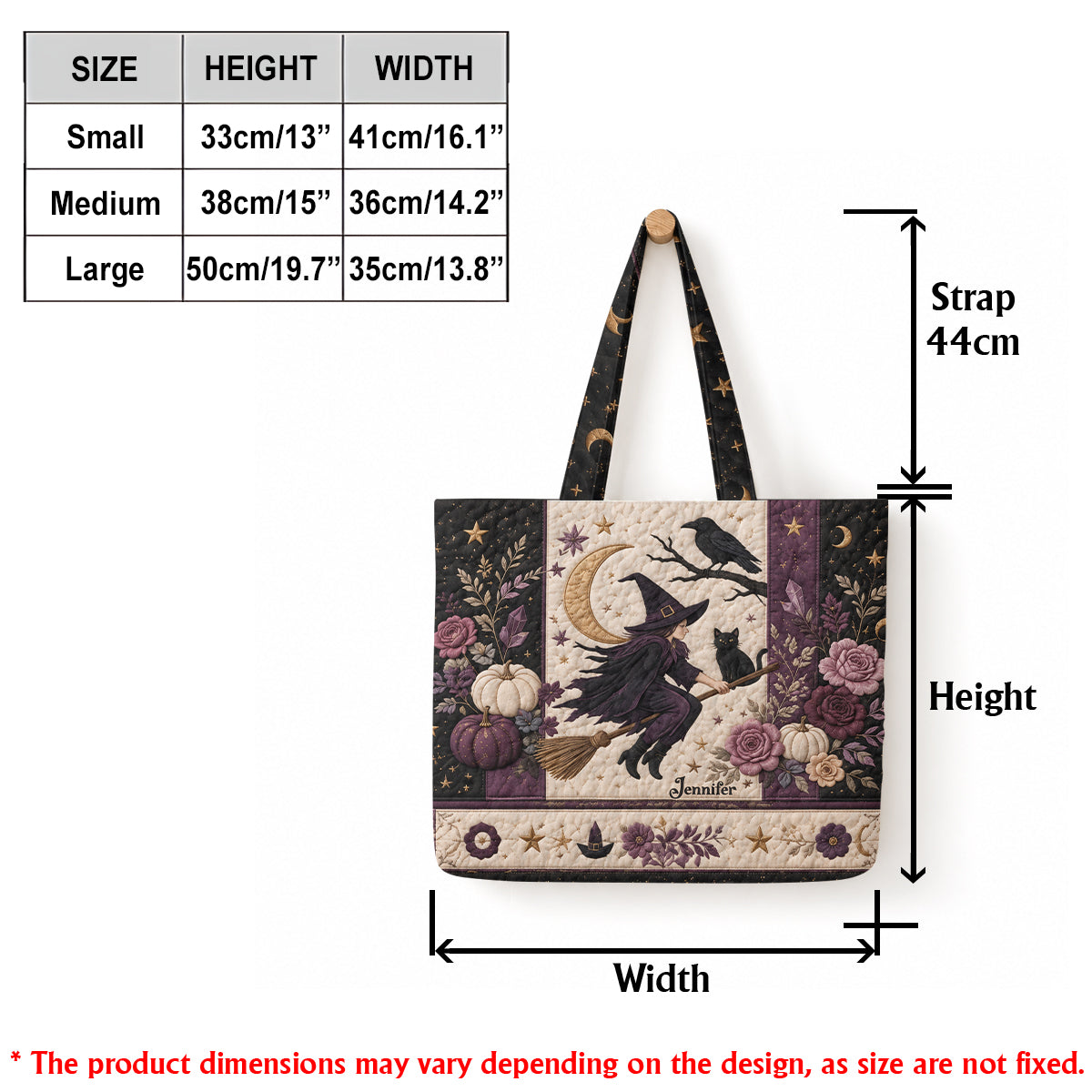 Crescent Moon Crow Witch - Personalized Witch Quilted Tote Bag