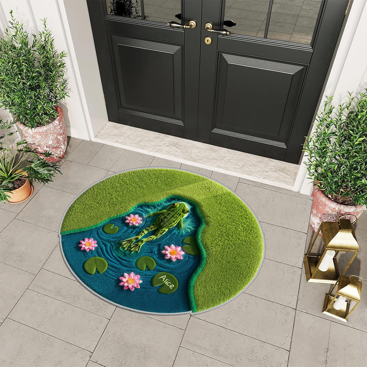 Beautiful Frog Swims In Lotus Lake - Personalized Frog Non-Slip Tufted Rug