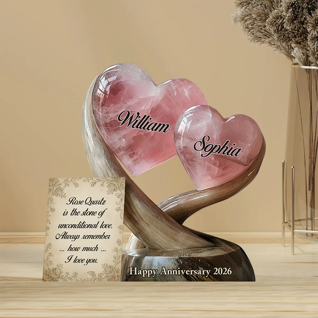 Rose Quartz Style Anniversary Gift, Valentine Gift, Unconditional Love - Personalized Couple Custom Shaped Acrylic Plaque
