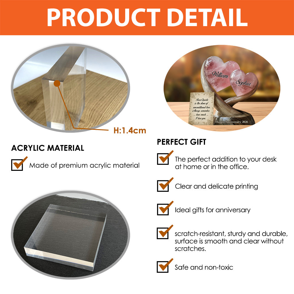 Rose Quartz Style Anniversary Gift, Valentine Gift, Unconditional Love - Personalized Couple Custom Shaped Acrylic Plaque