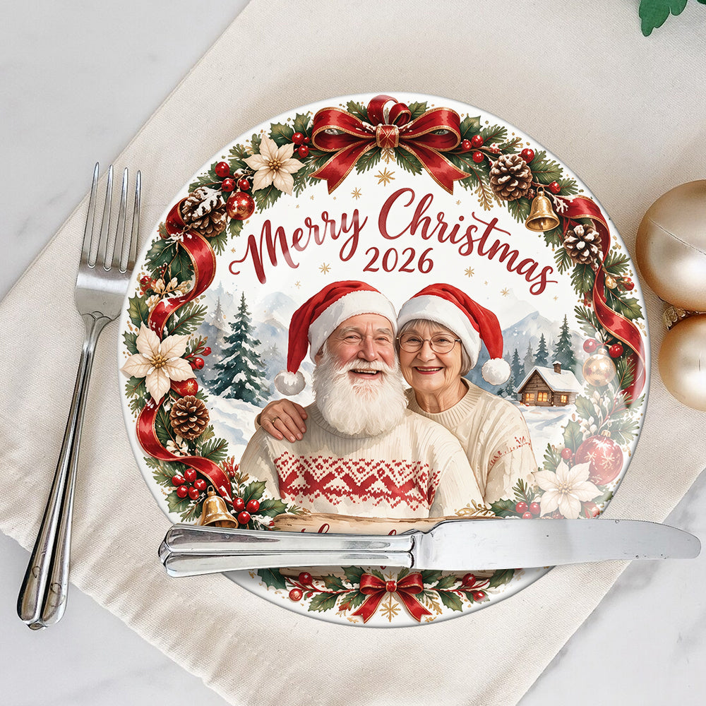 Christmas Gift Idea, Christmas Decor - Personalized Couple Ceramic Round Plate