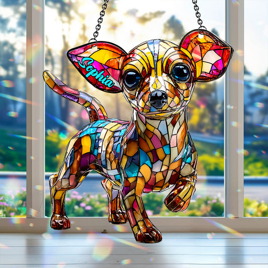 Adorable Chihuahua - Ornement attrape-soleil personnalisé à suspendre à la fenêtre, en forme de Chihuahua