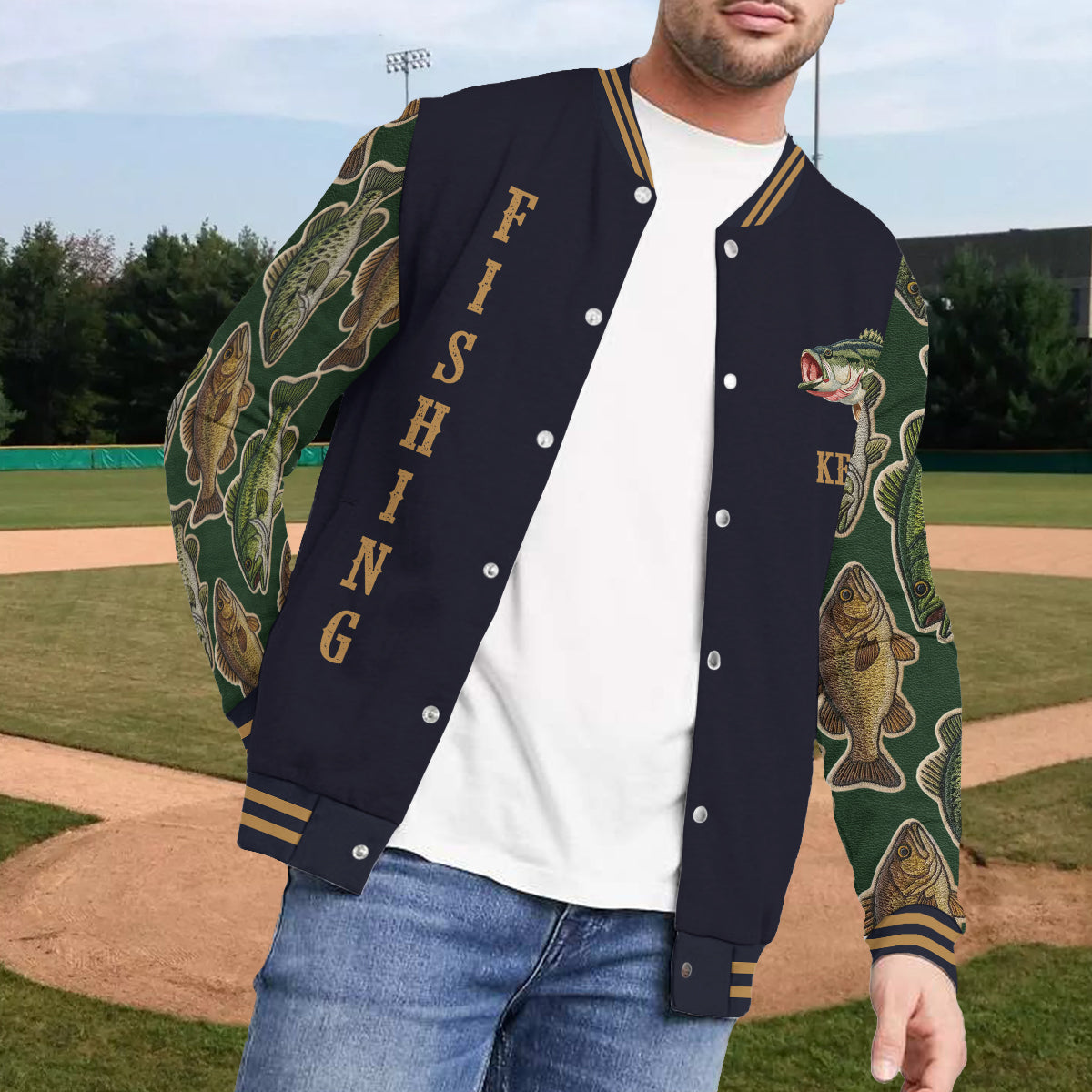 Liebe zum Angeln – Personalisierte Angel-Collegejacke