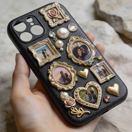 Einzigartiges Geschenk für Paare: Personalisierter Fotorahmen aus Leder – Handyhülle für Paare