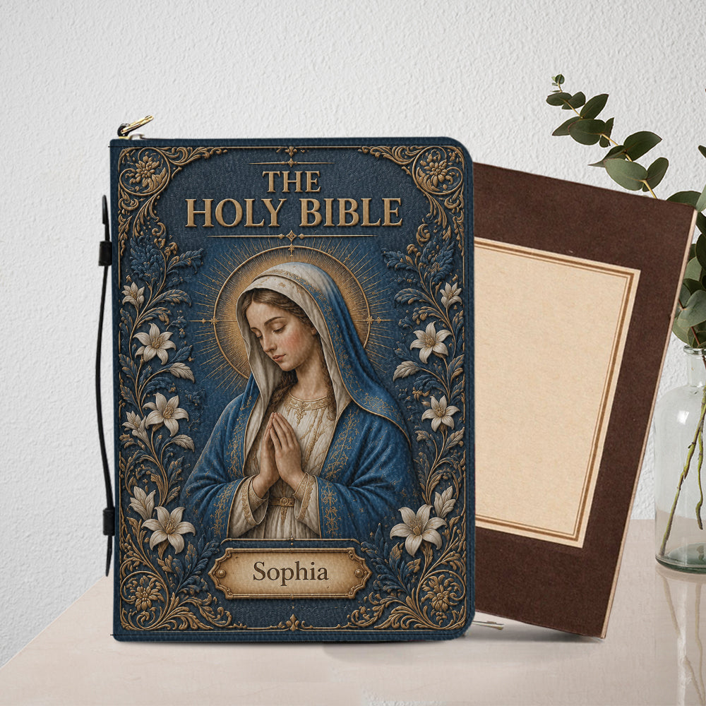 Catholic Mary Design Bible Cover For Women/ Men - Personalized Christian Leather Bible Cover Bag