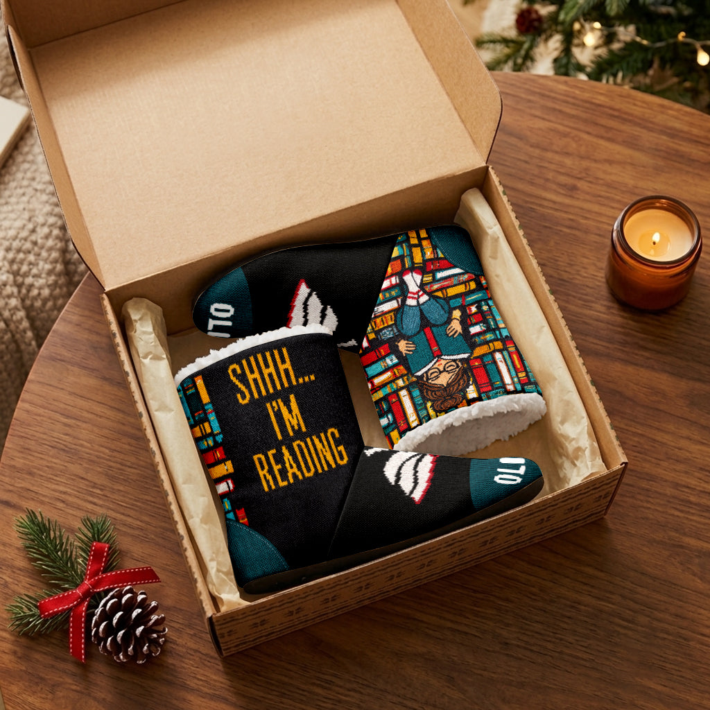 Shhh I'm Reading - Personalized Book Faux Fur Boot Slippers