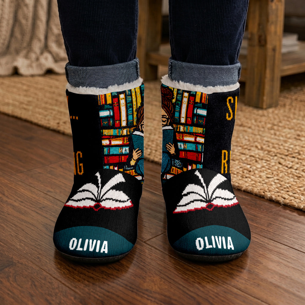 Shhh I'm Reading - Personalized Book Faux Fur Boot Slippers