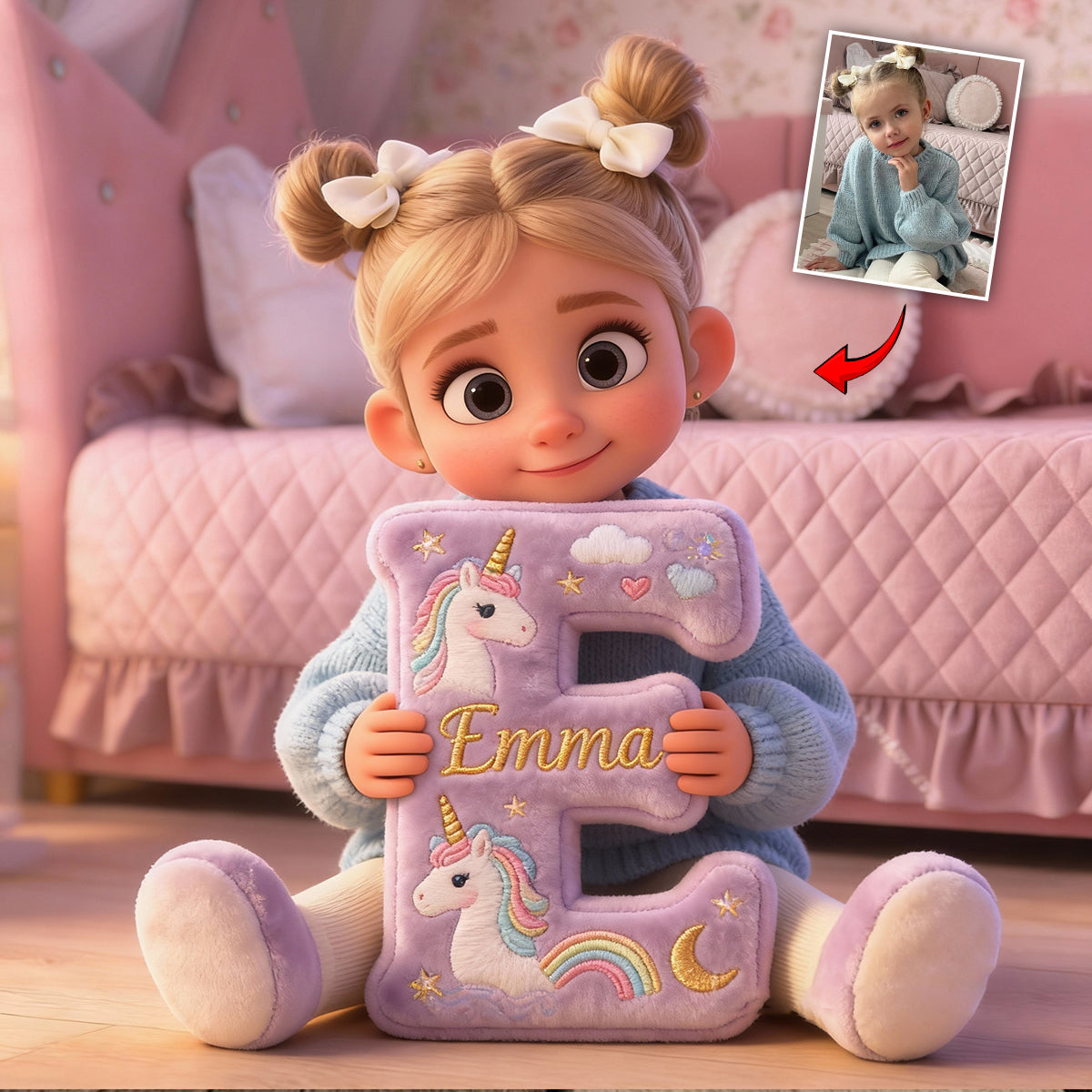 Ich liebe dich, Baby – personalisiertes Kissen in Kinderform aus Kunstfell