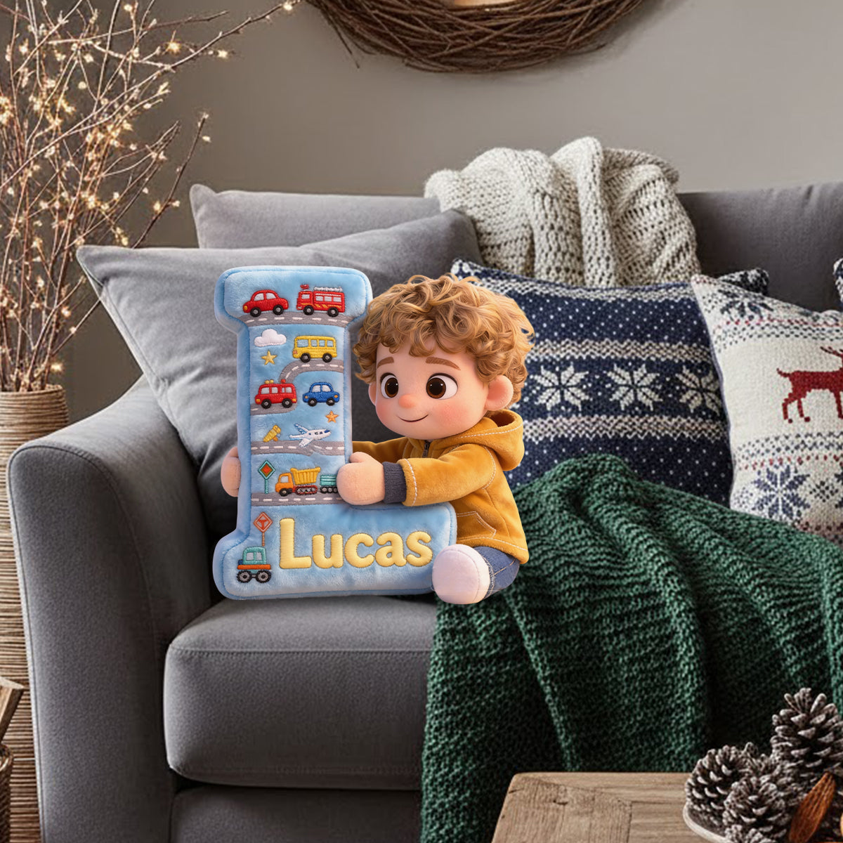 Ich liebe dich, Baby – personalisiertes Kissen in Kinderform aus Kunstfell