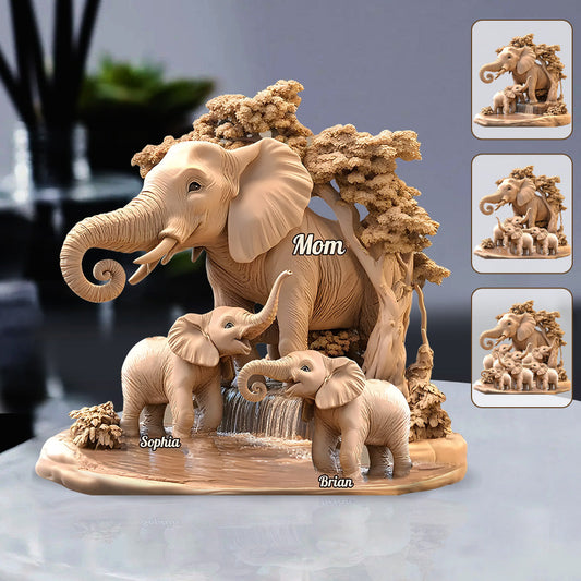 Mom & Kids Gift For Mom, Grandma,... - Personalized Elephant Custom Shaped Acrylic Plaque