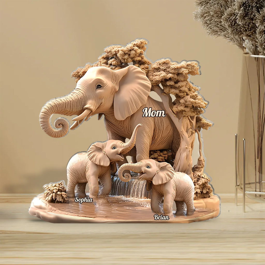 Mom & Kids Gift For Mom, Grandma,... - Personalized Elephant Custom Shaped Acrylic Plaque