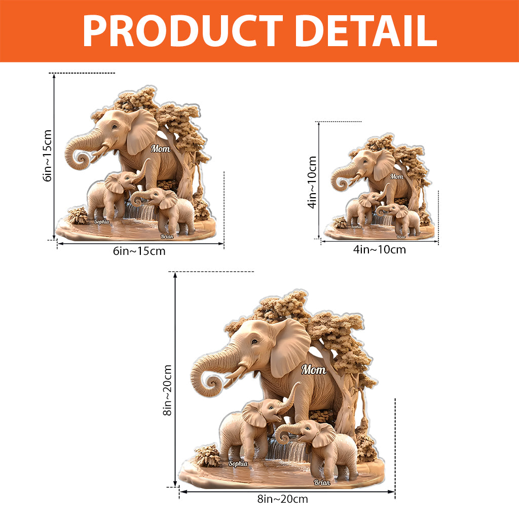 Mom & Kids Gift For Mom, Grandma,... - Personalized Elephant Custom Shaped Acrylic Plaque