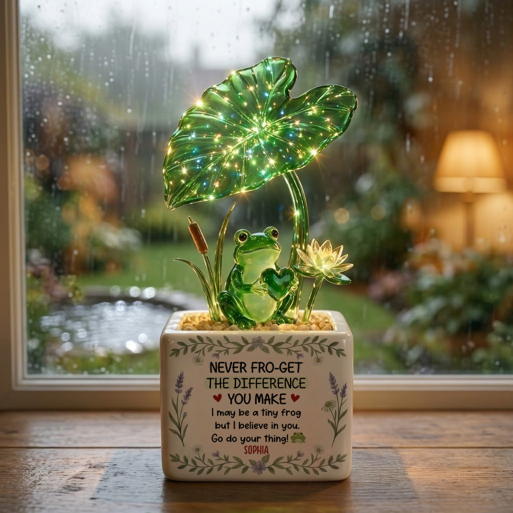Emotional Support, Cute Frog - Personalized Frog LED Light Ceramic Pot