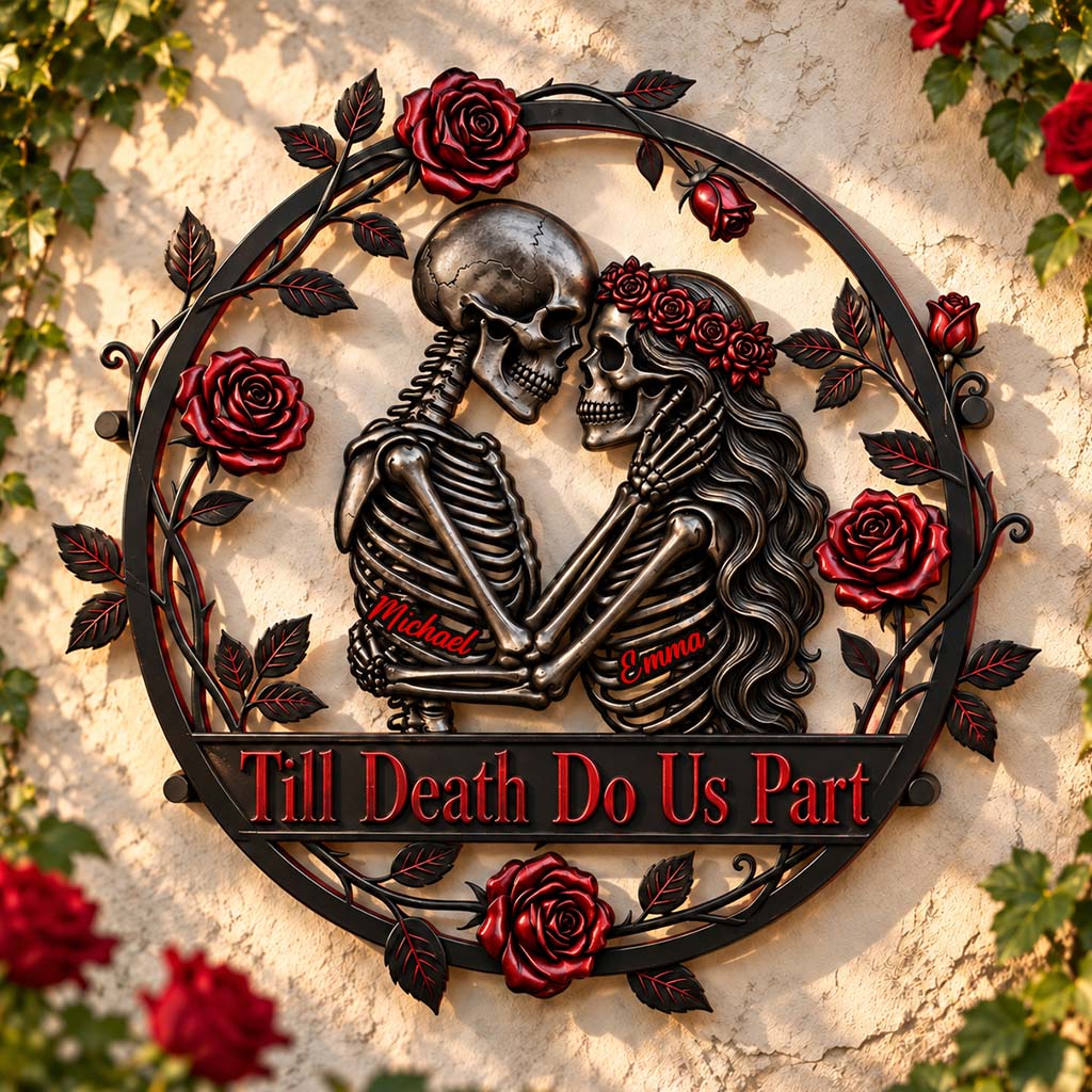 Till Death Do Us Part - Personalized Skull 3D Printed Cut Metal Sign