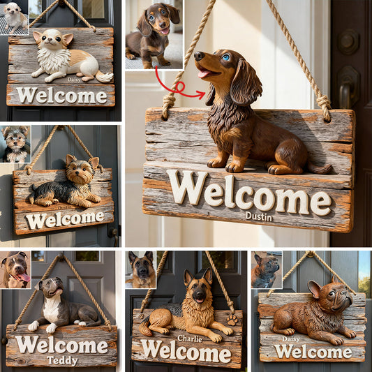 Willkommen – Personalisiertes Holzschild in Hundeform